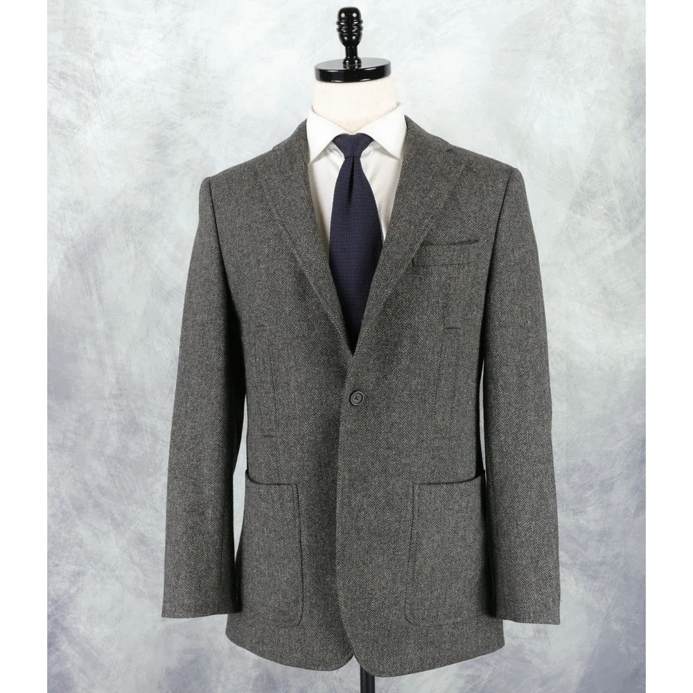 Banana Republic Tweed Sport Coat 38R Grey Herringbone Moon British Wool Blazer